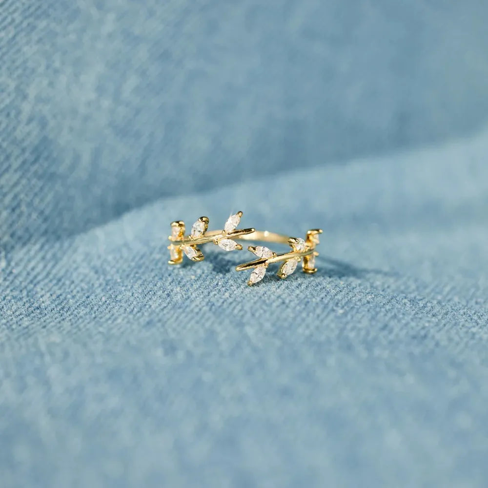 Sterling silver leaf open ring by Plush Fashion Hub featuring a delicate, nature-inspired design and polished finish.