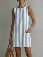 Women's striped color-block sleeveless mini dress by Plush Fashion Hub, featuring a loose fit and casualwear style.