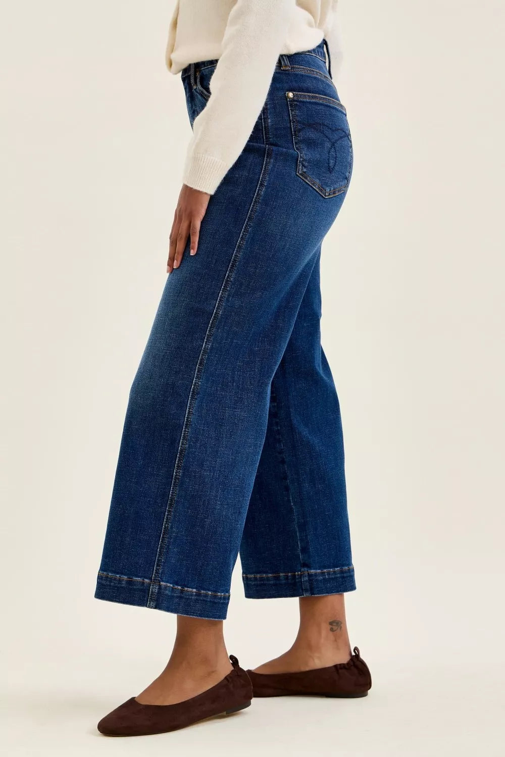 Plush Fashion Hub Judy Blue high waist T.C. Claudia ankle wide jeans with a dark wash and wide-leg style, displayed on a hanger.