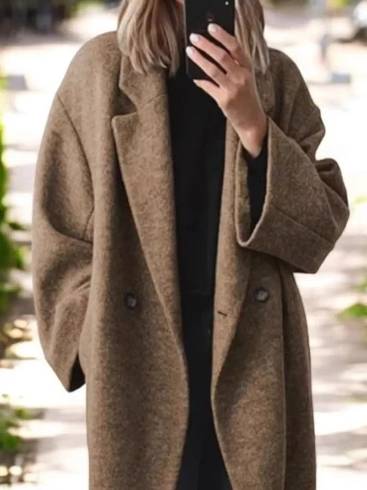 Plus size longline wool blend coat with lapel collar, casualwear style in full size, featuring a stylish and warm outer layer.