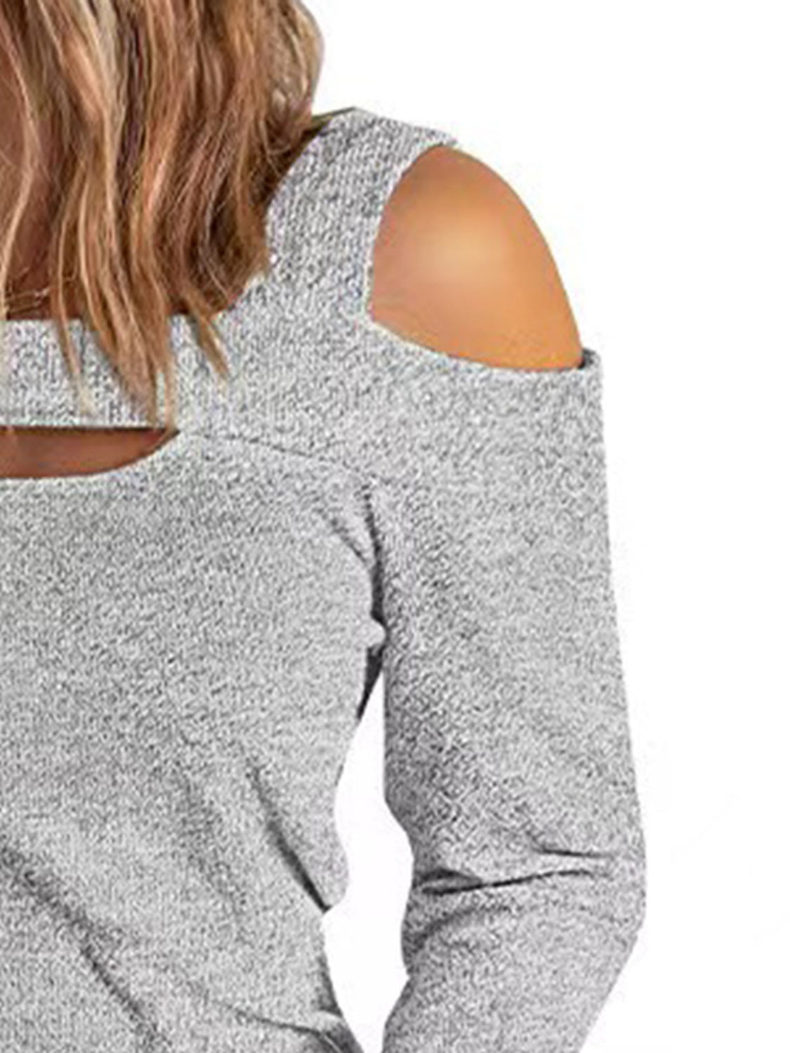 Elegant women's cold shoulder blouse by Plush Fashion Hub featuring cutout details and lightweight polyester fabric.