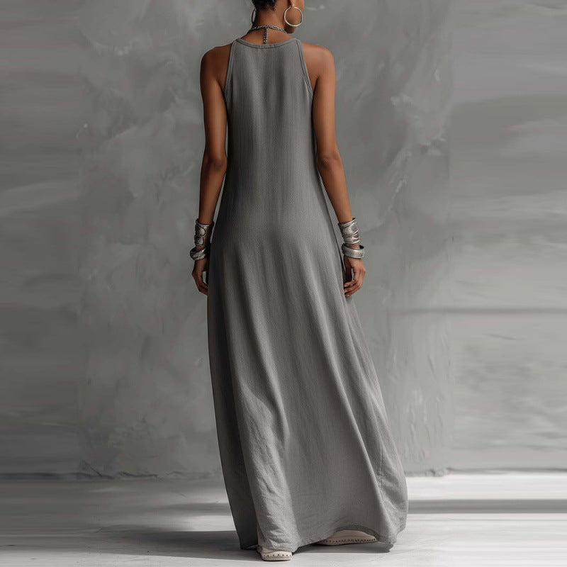 Off-shoulder color-block flared maxi dress with pockets by FitiqueFit, shown in vibrant multi-color design.