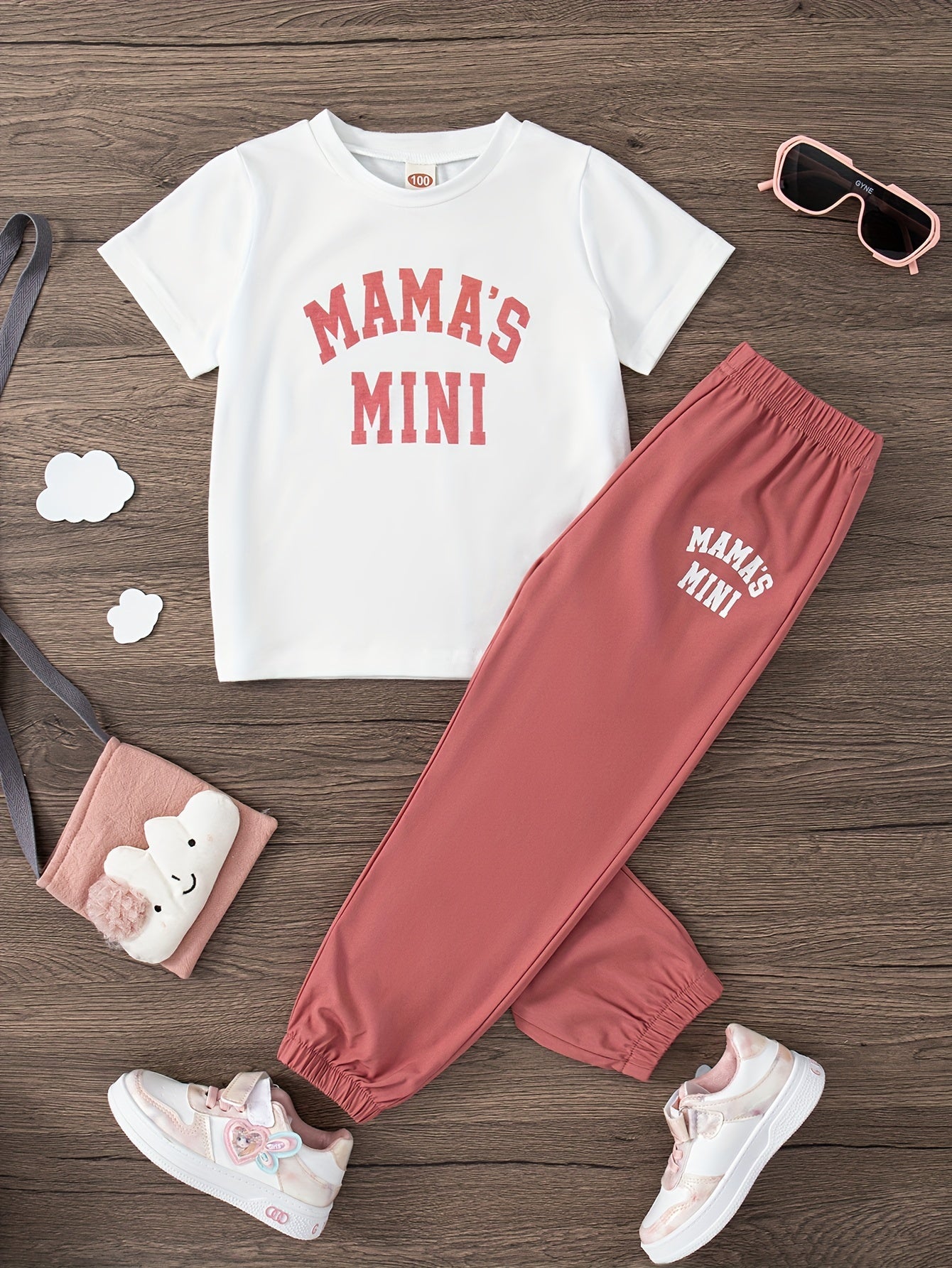 Casual Round Neck Short Sleeve Printed Letter Pattern Top T-shirt and Pants Two-piece Set for Girls - Plush Fashion Shop