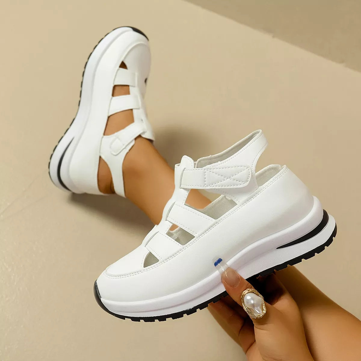 Plush Fashion Hub cutout round toe platform sandals with open sides and chunky heel, stylish summer footwear.