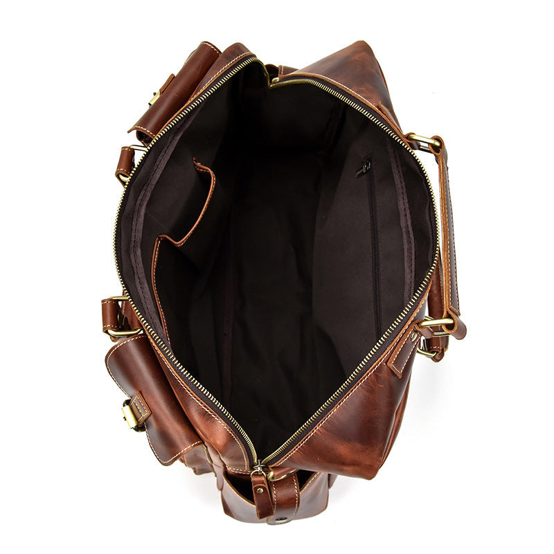 Pi-Mart men's leather briefcase with shoulder strap, designed for laptops, made from durable horse leather, portable and stylish.