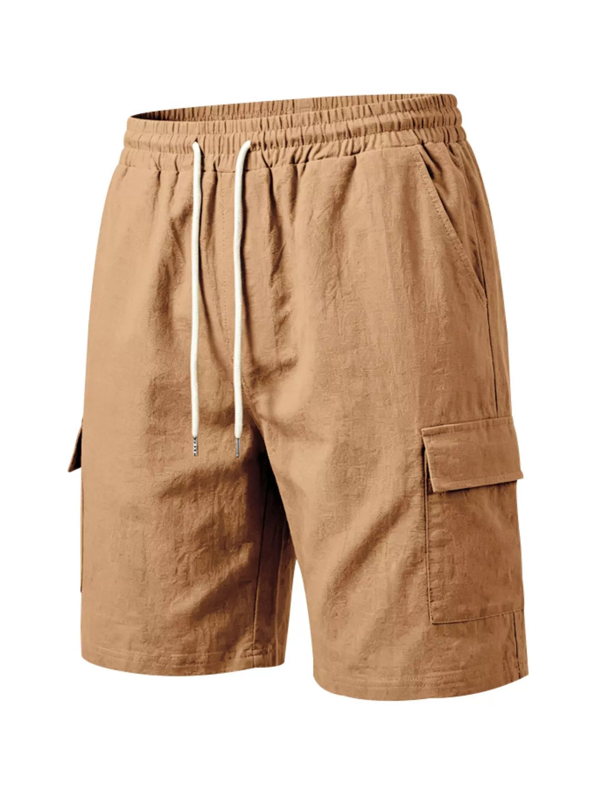 Men's plus size casual cargo shorts with drawstring waist, navy blue, featuring multiple pockets and comfortable fit.