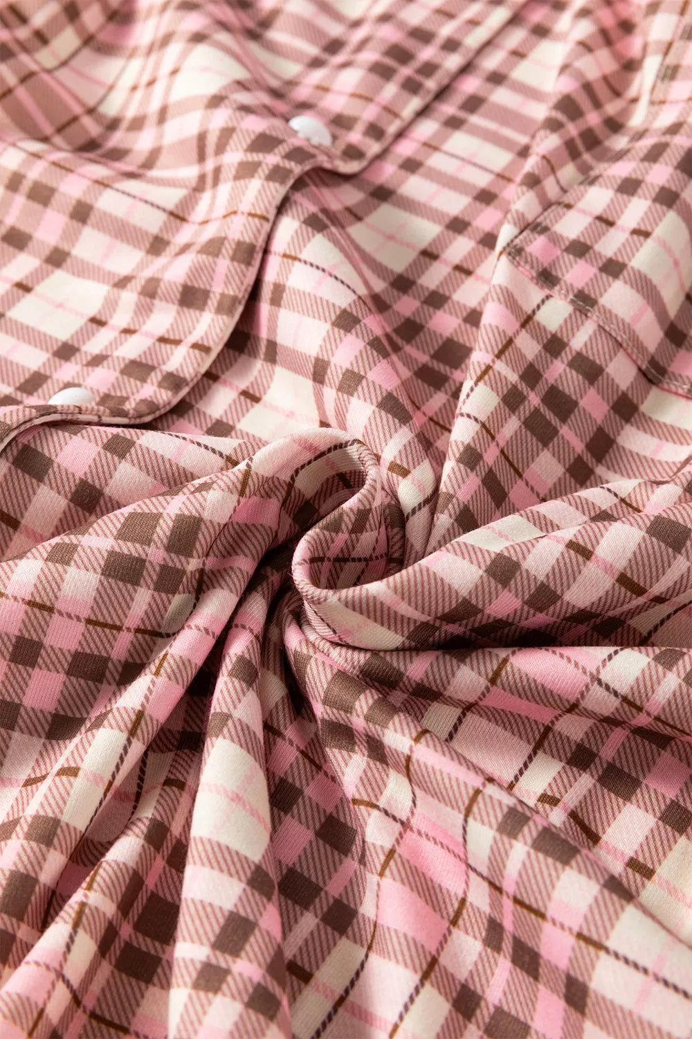 Trendsi plaid patch pockets long sleeve lounge set with matching long pants, cozy and stylish for relaxing wear.