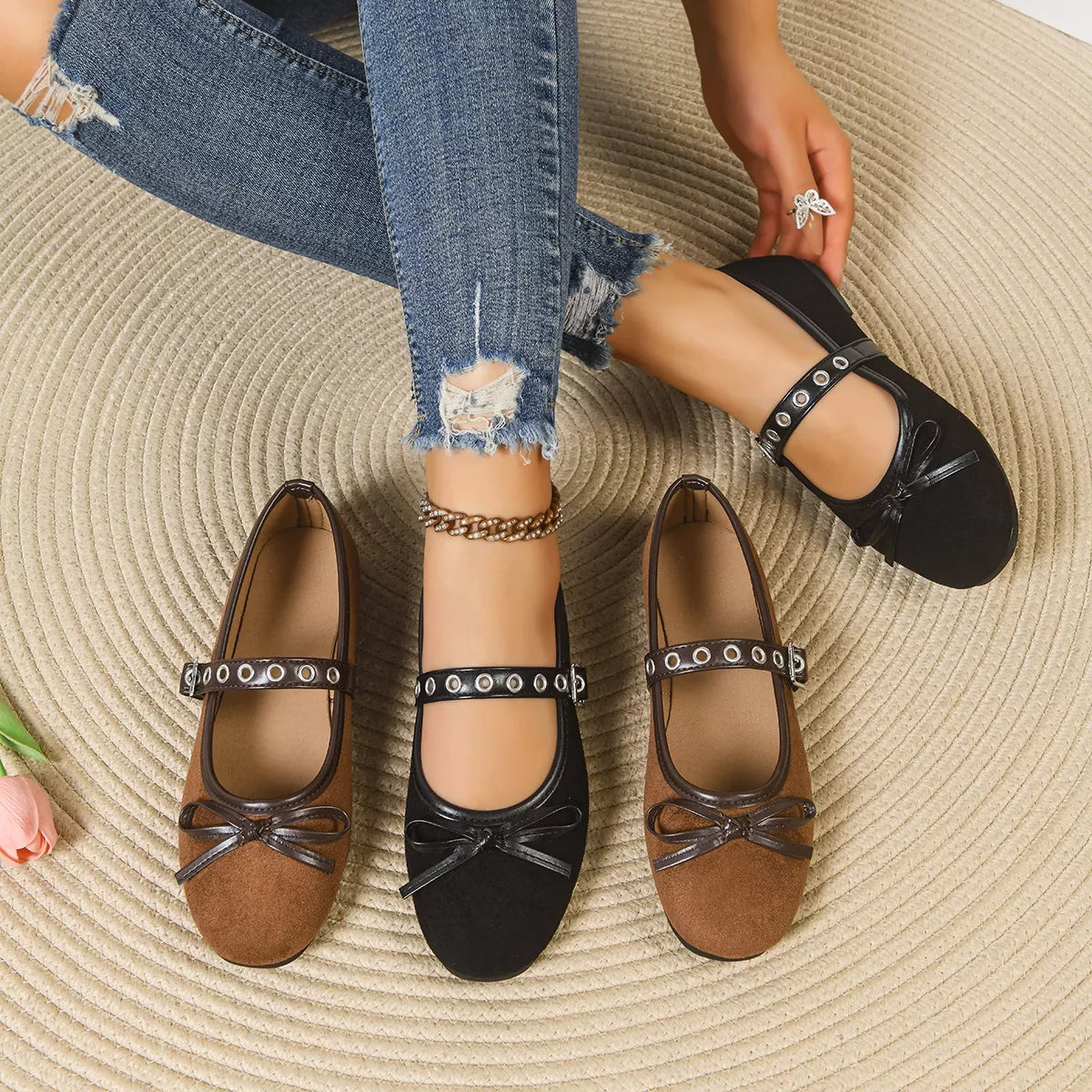 Trendsi round toe bow slip-on footwear with stylish design and comfortable fit, perfect for casual or dressy occasions.