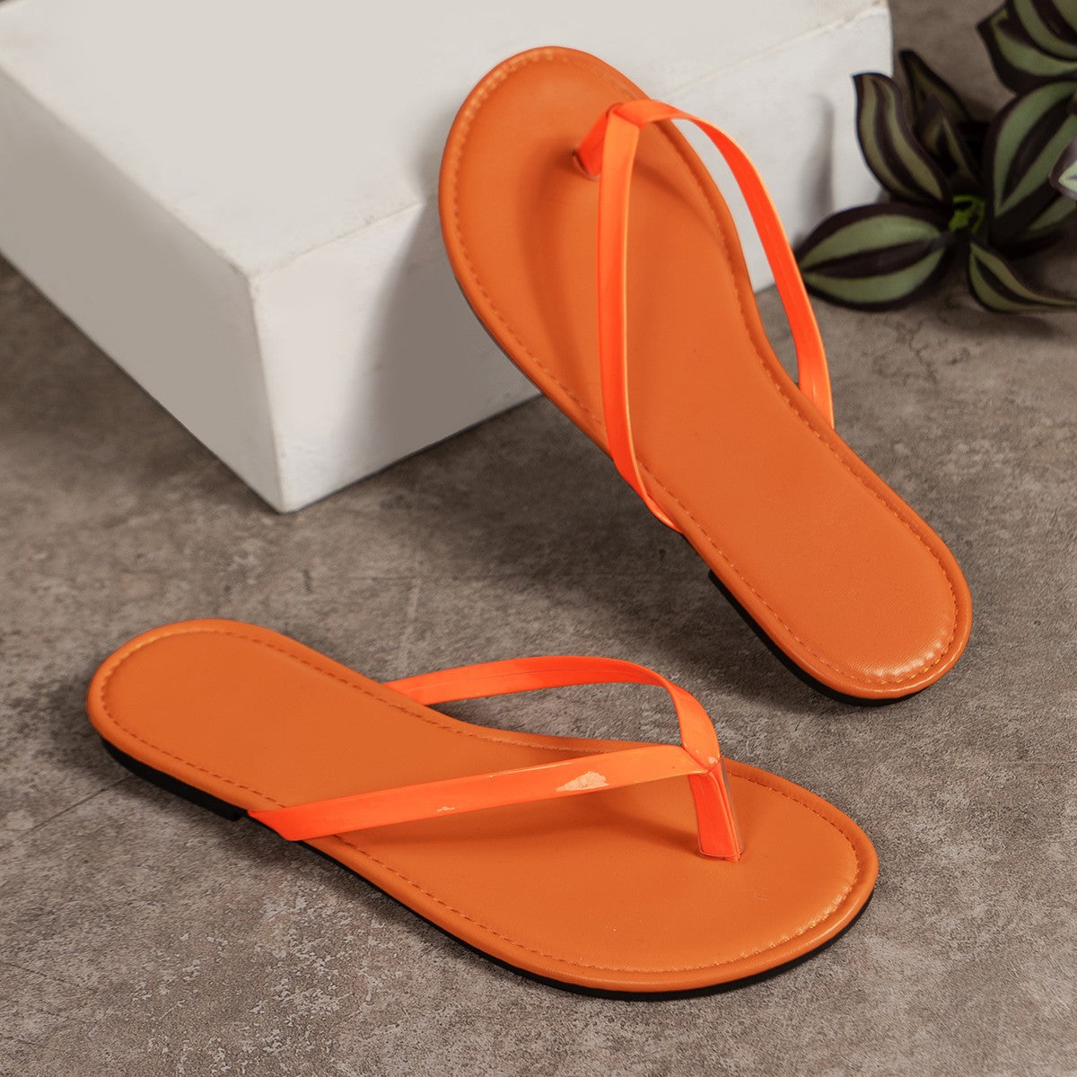 Plush Fashion Hub toe post flats sandals with soft straps and comfortable sole, ideal for casual wear.