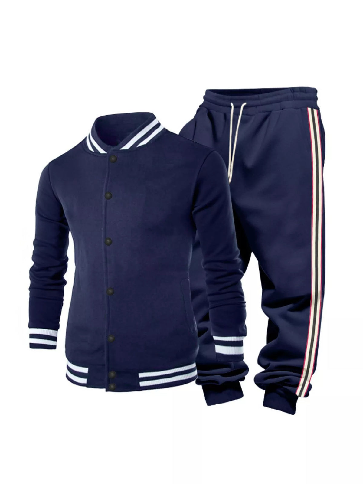 Plus size men's striped snap-down top and pants set by Plush Fashion Hub, featuring a stylish, coordinated look with bold stripes.