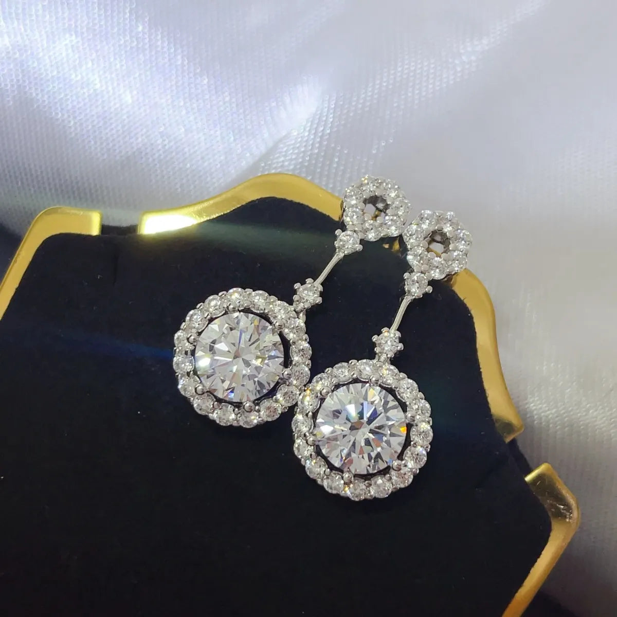 Plush Fashion Hub 4 Carat Crystal Drop Dangle Earrings with Round Halo Design, sparkling jewelry with elegant crystal accents.
