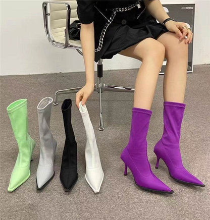 Fruit Color Pointed Toe Short Boots for WomenElevate your style with these high-quality Artificial PU boots! The pointed-toe shape adds elegance and the waterproof platform ensures everyday wear. The stiletto hBootPlush Fashions ShopPlush Fashion Shop