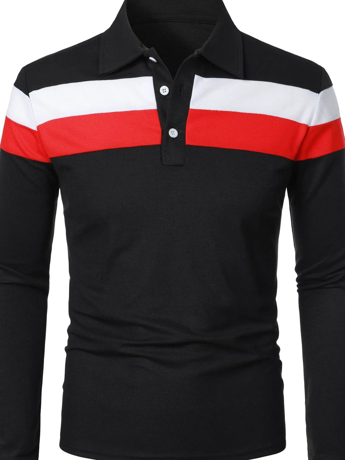 Men's full-size color block long sleeve polo shirt by Trendsi, featuring a stylish color-block design and long sleeves.