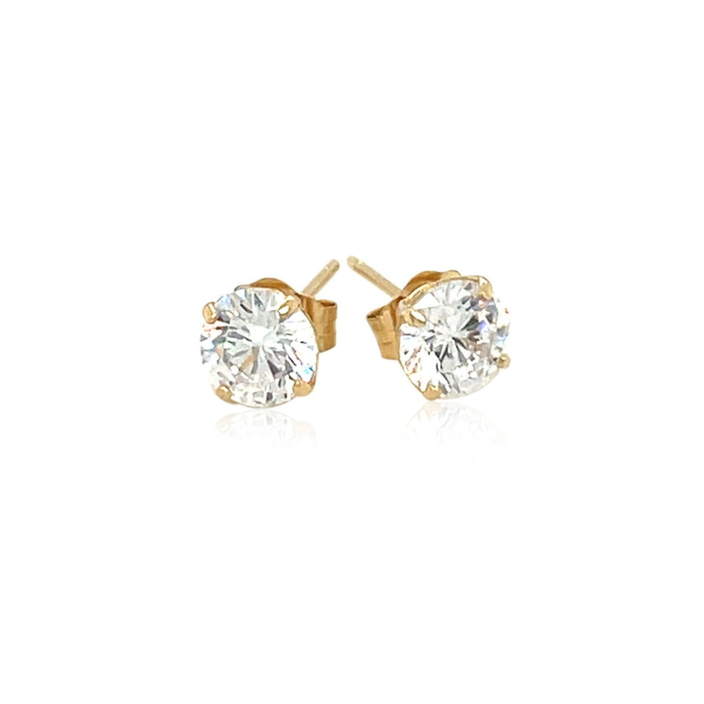 14k yellow gold stud earrings with white faceted cubic zirconia gemstones, elegant and sparkling jewelry accessory