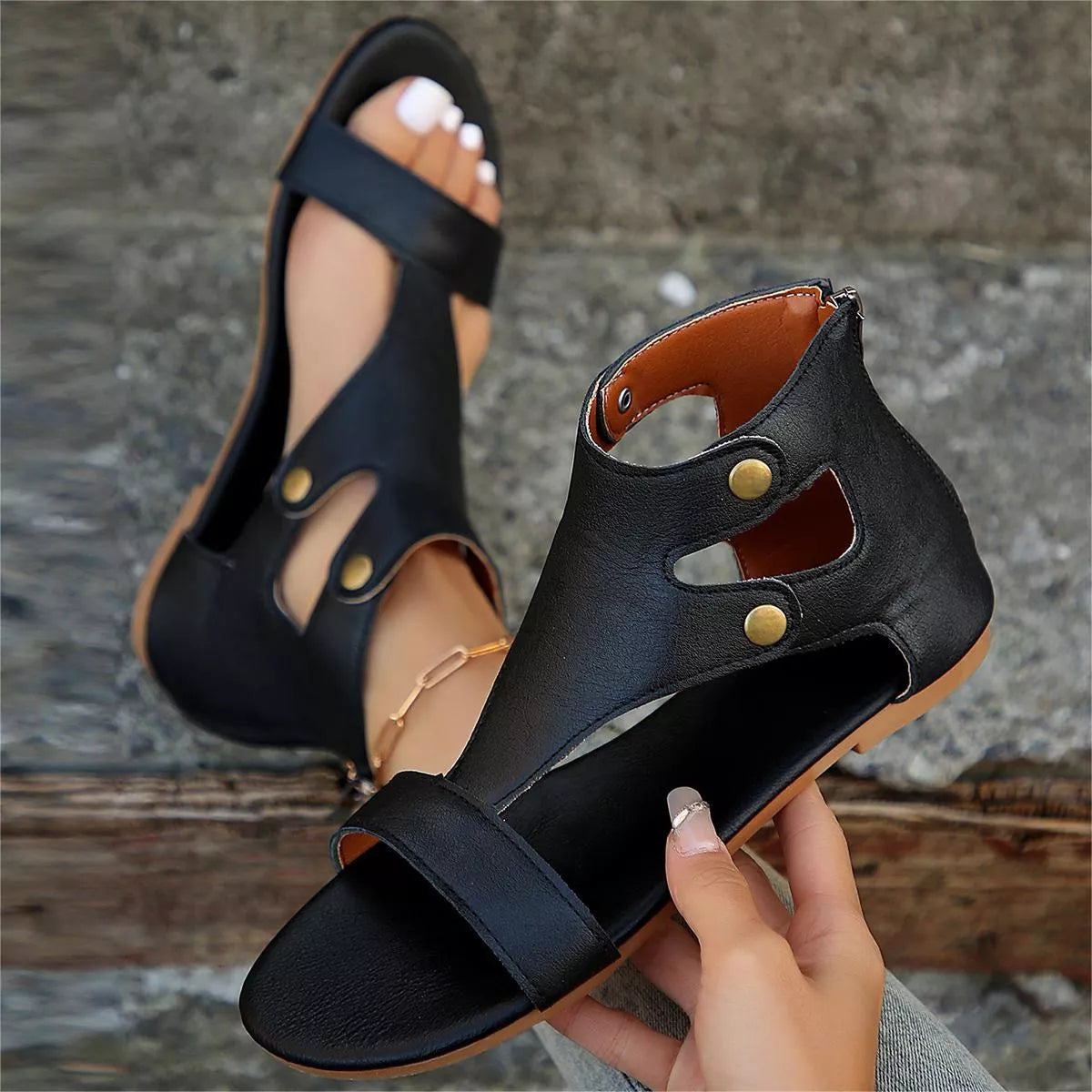 Open toe cutout sandals by Plush Fashion Hub, featuring stylish design with cutout details and open toe for summer wear.