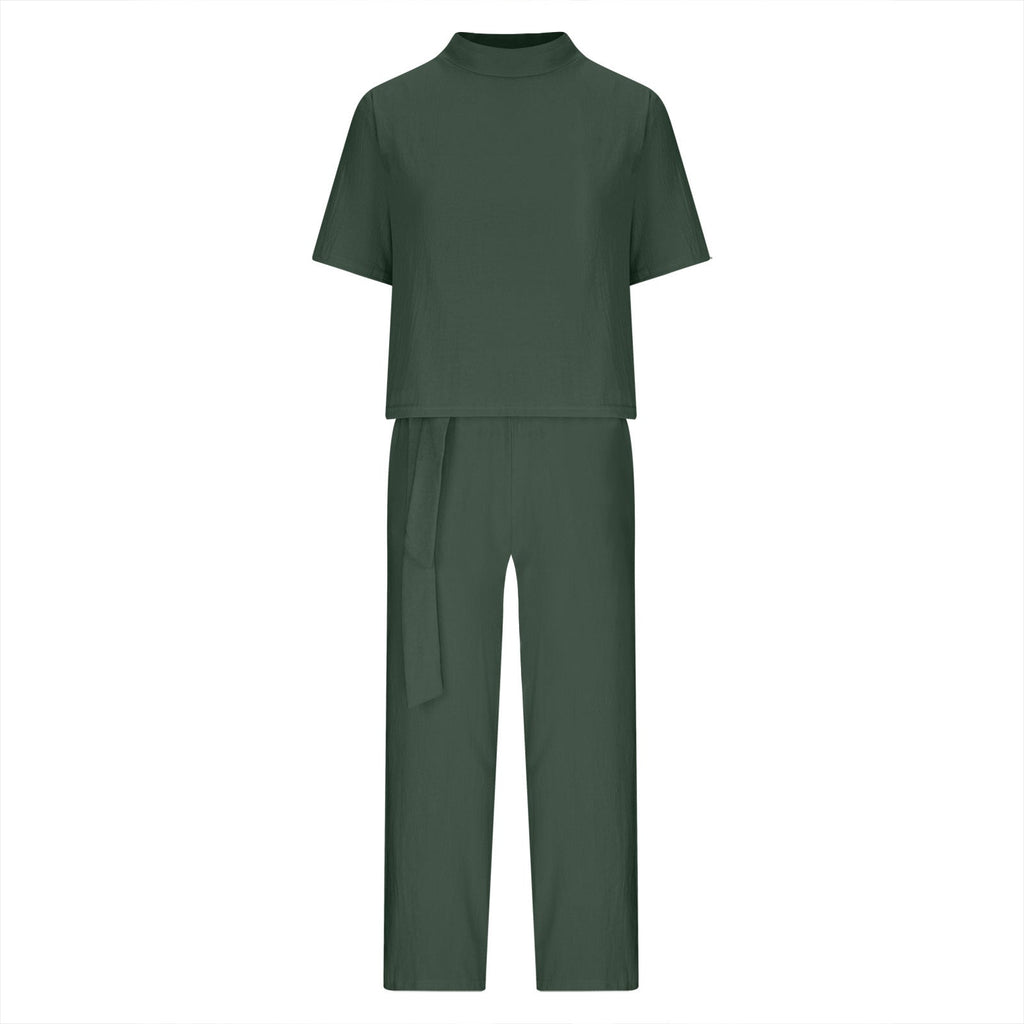 FitiqueFit casualwear two-piece set with round-neck 3/4 sleeve top and matching pants in various colors, available in sizes S to XXL.