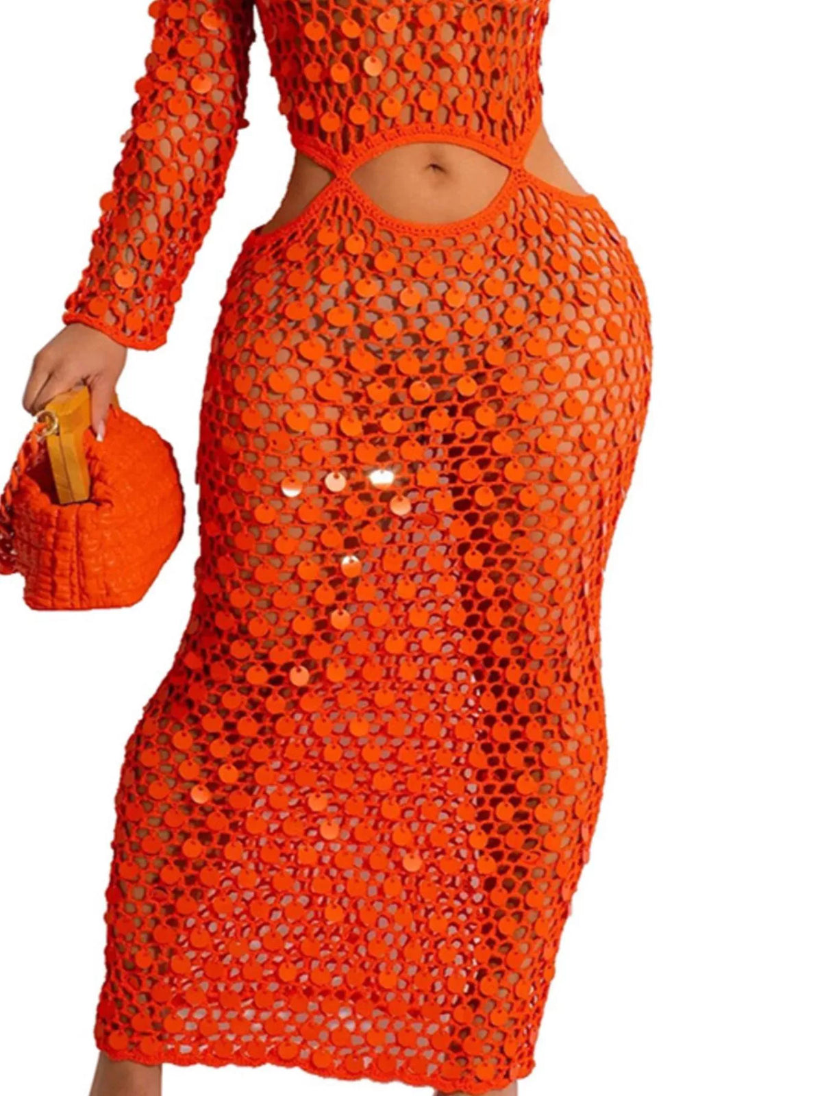 Plush Fashion Hub sequin mesh cutout maxi dress featuring a fitted silhouette, shimmering sequins, and stylish mesh details.