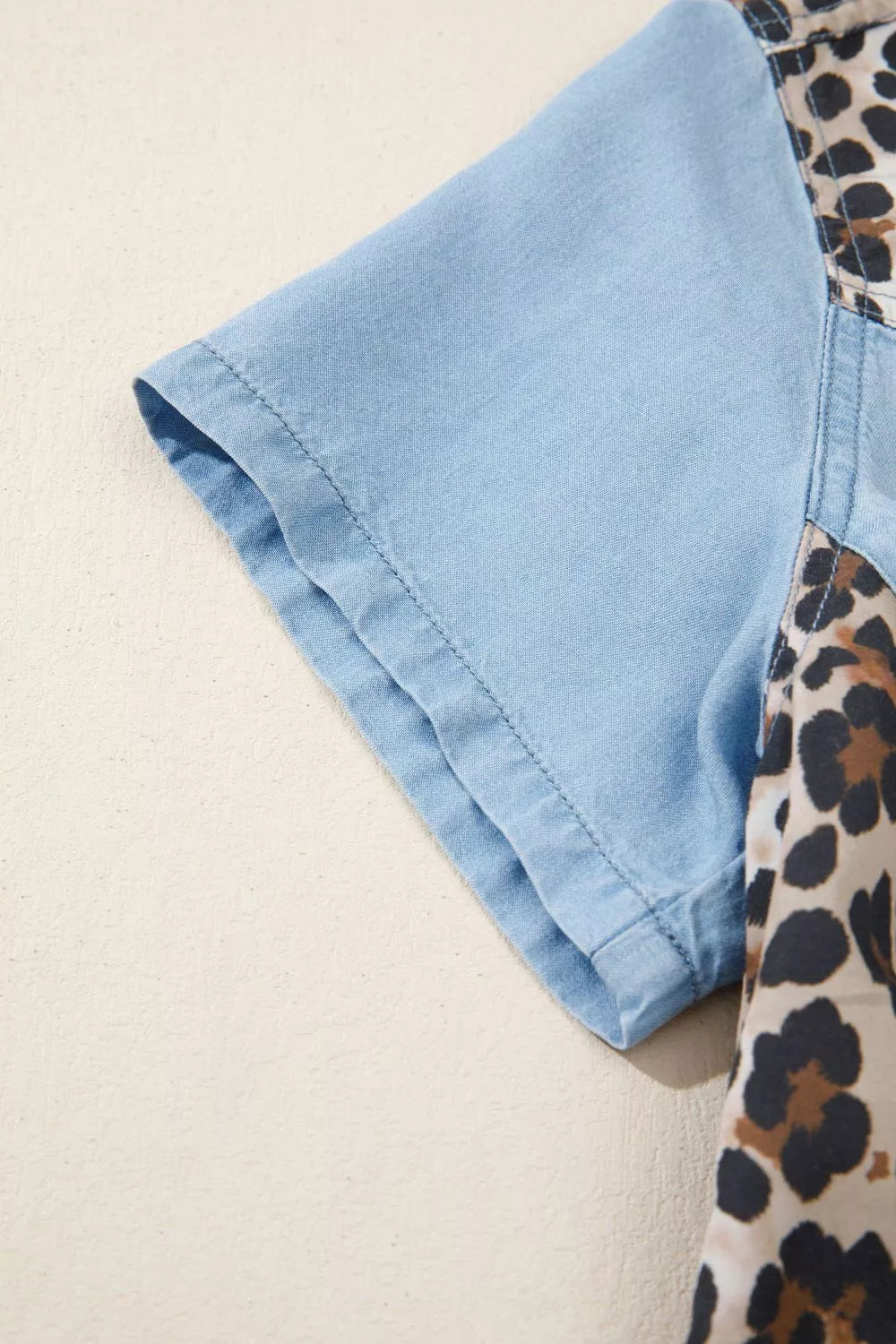 Leopard print panel short sleeve dress by Plush Fashion Hub featuring a stylish, casual design with a round neckline.