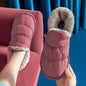 Thick non-slip cotton shoes for women with velvet lining, rainproof upper, and PVC sole for warmth and comfort.