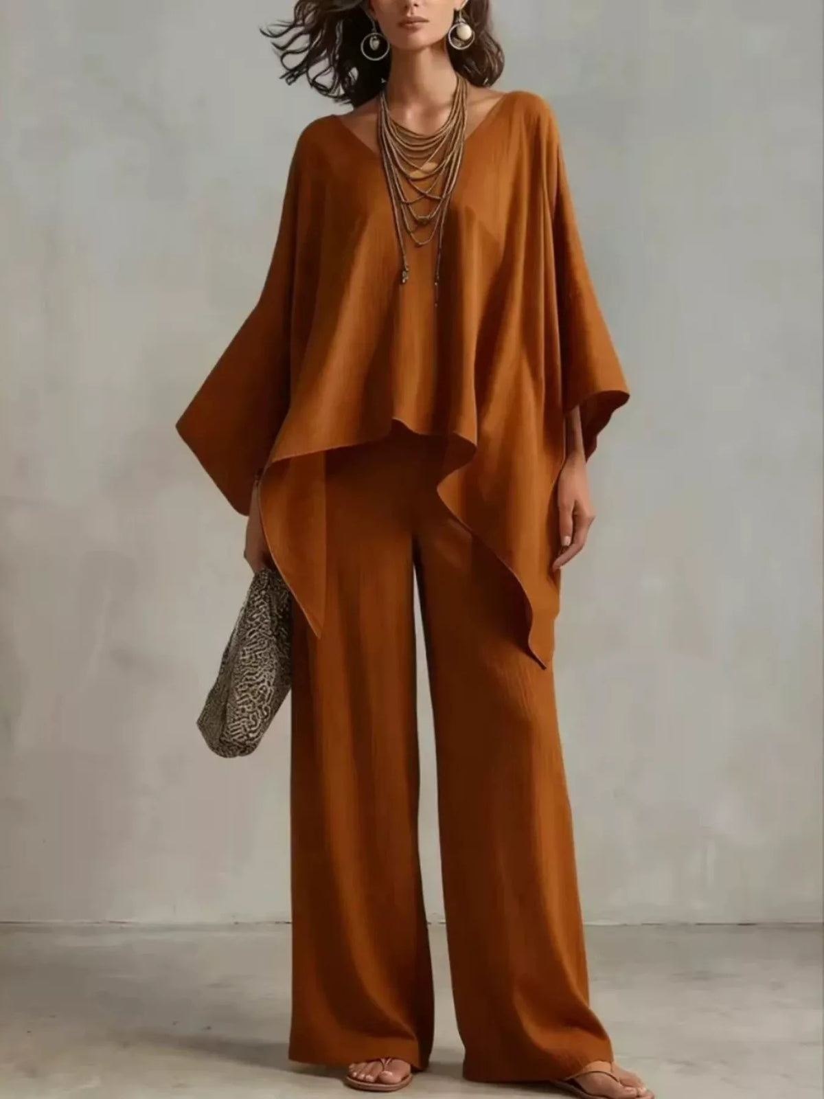 Plus size V-neck loungewear set with matching pants from Plush Fashion Hub, comfortable and stylish full-size sleepwear.