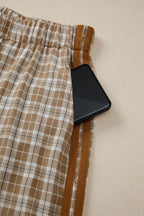 Casual plaid print pants with tie detail from Trendsi, featuring a relaxed fit and stylish design.