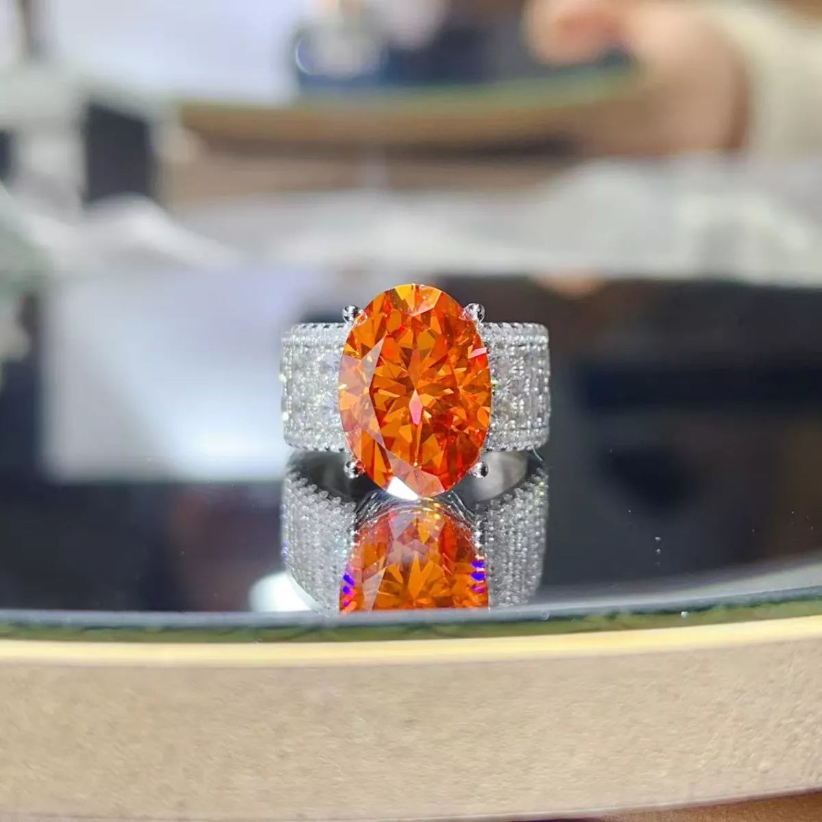 Sterling silver ring with an 8-carat moissanite gemstone, featuring a sleek and elegant design.