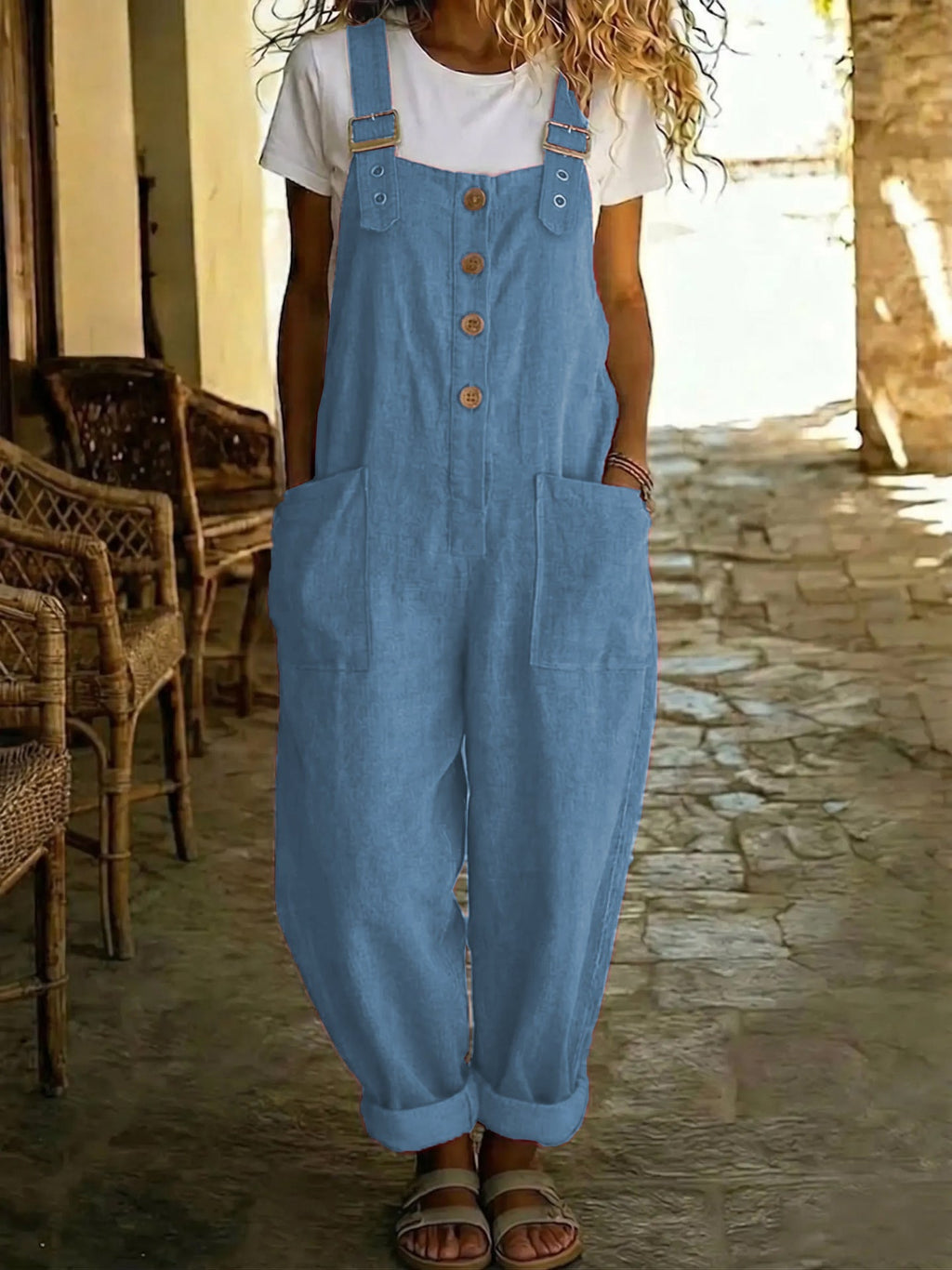 Women's vintage high-waist straight-leg overalls jumpsuit with sleeveless suspender design, from Plush Fashion Hub.