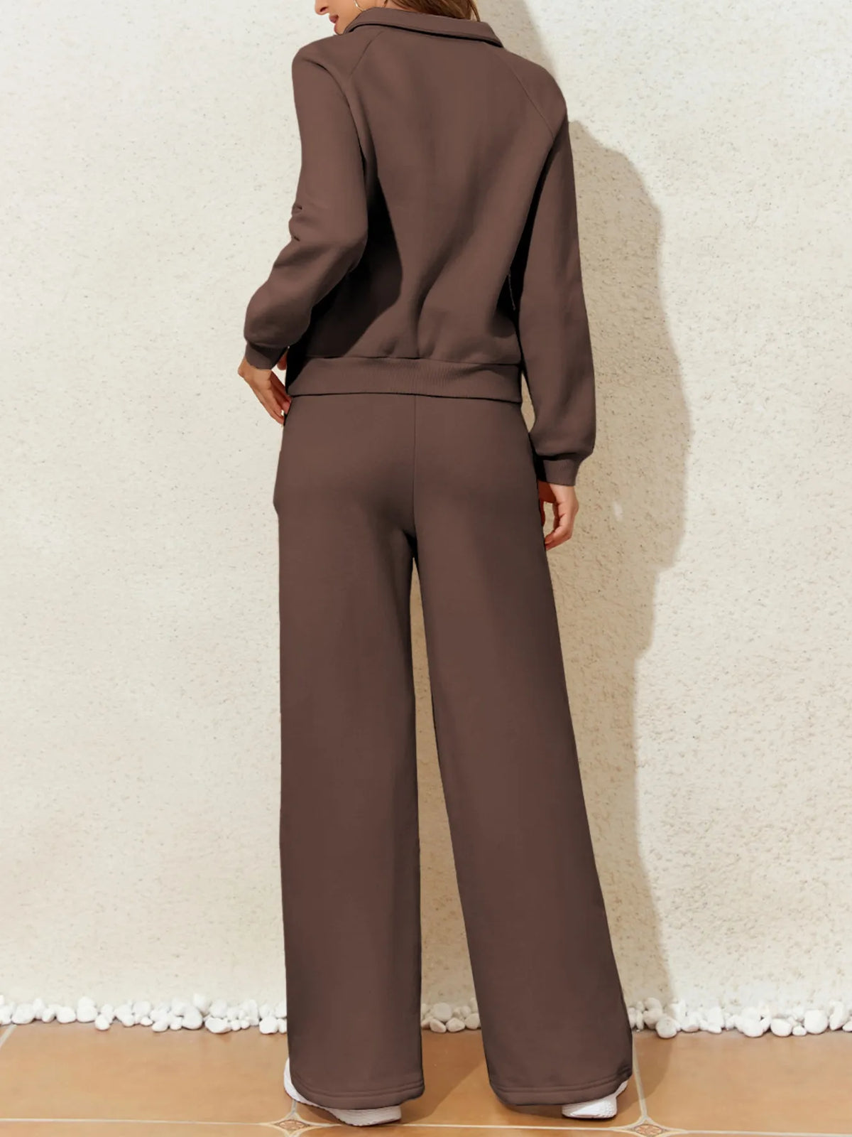 Plush Fashion Hub activewear set with a collared sweatshirt and high waist pants, perfect for workouts or casual wear.
