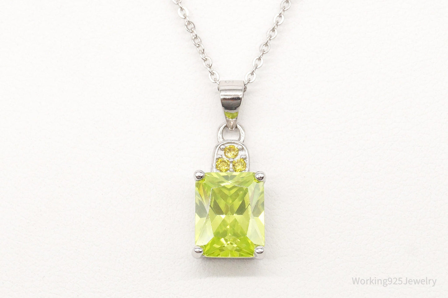 Designer Ryze Lime & Yellow Cubic Zirconia Sterling Silver Necklace Working 925 Jewelry