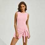 Women's high neck tennis dress by FitiqueFit, casualwear, featuring a fitted silhouette and high neckline for active comfort.
