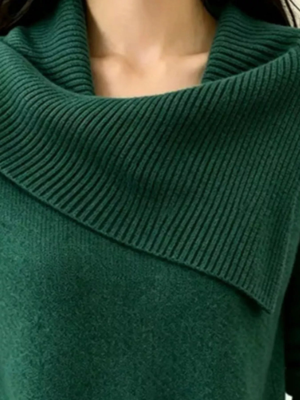 Plus size Trendsi ribbed collar sweater with asymmetric design, featuring a cozy knit texture and stylish fit.