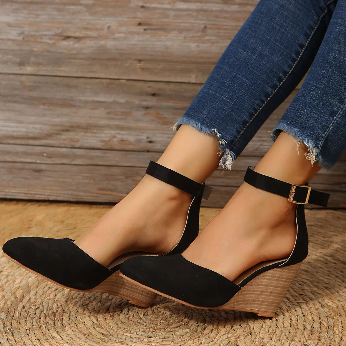 Plush Fashion Hub point toe wedge sandals featuring sleek design and comfortable wedge heel, perfect for summer casual wear.