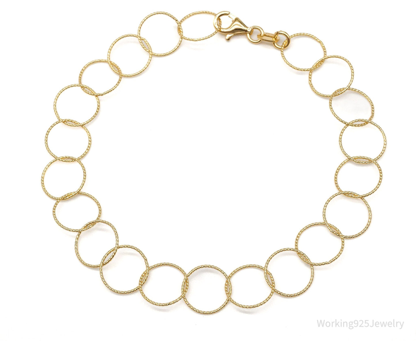 Vintage Danecraft Circle Chain Link Gold Vermeil Sterling Silver Bracelet Working 925 Jewelry