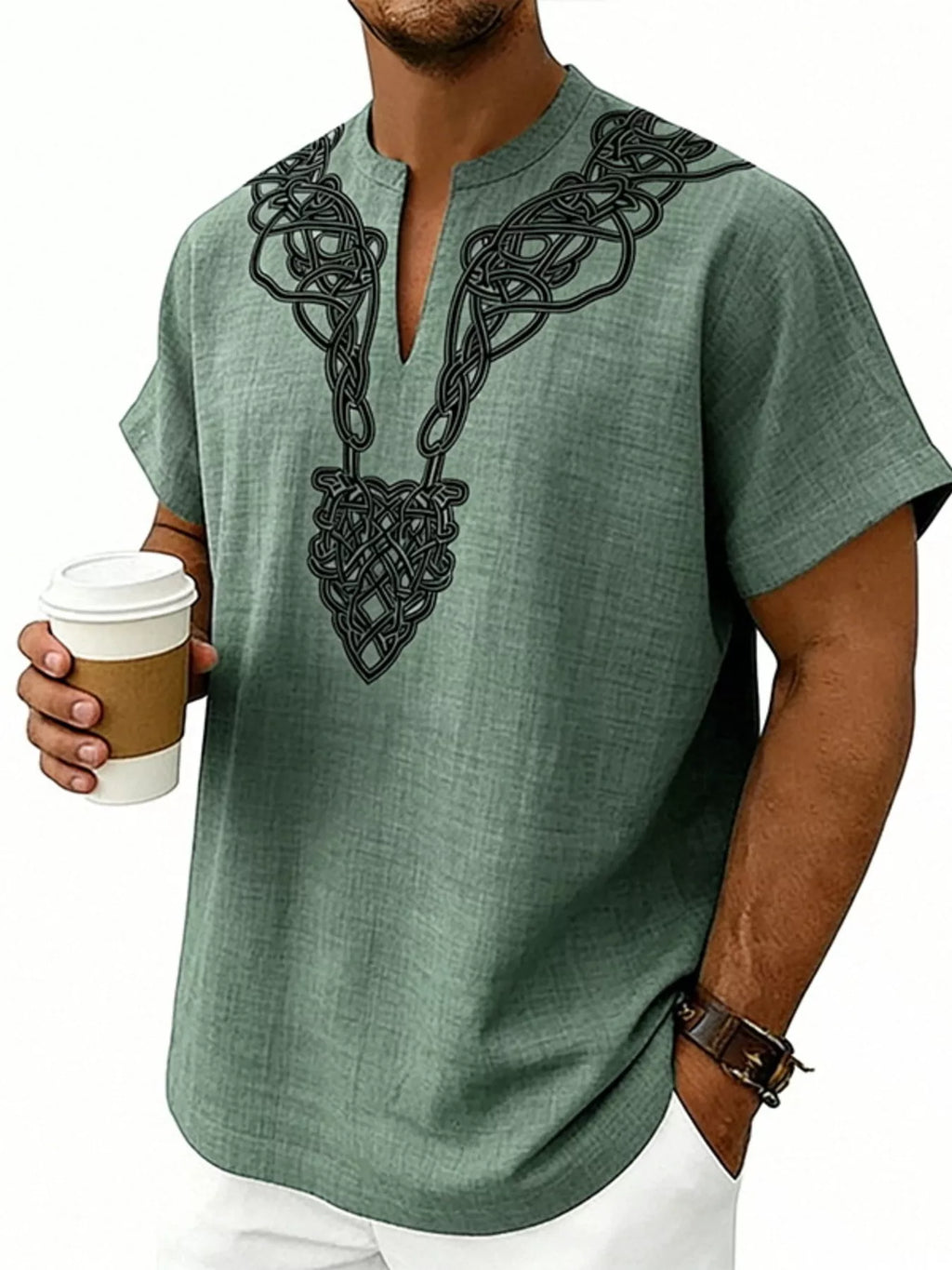 Men's plus size printed short sleeve blouse with notched collar from Trendsi, featuring a stylish and comfortable design.