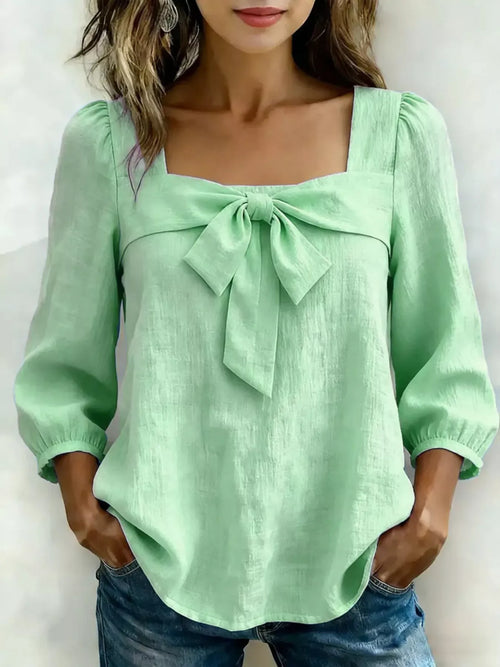 Plus size bow front square neck blouse from Trendsi, featuring a full size stylish top with a flattering fit.