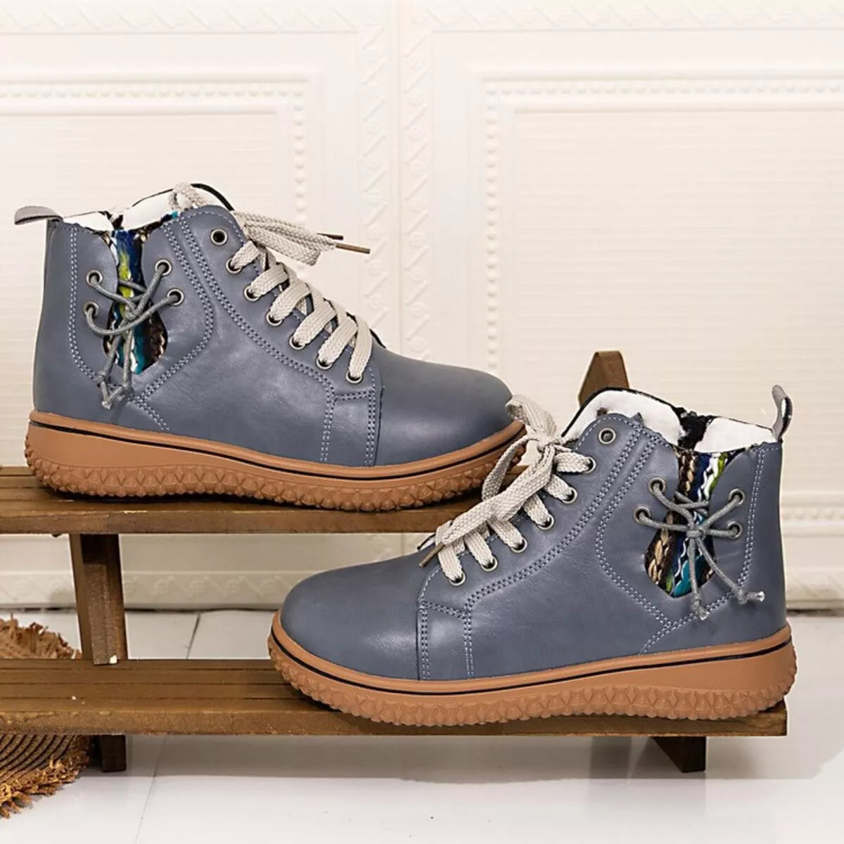 Women's round toe platform ankle boots by Trendsi, featuring a stylish design with a chunky heel and ankle height.