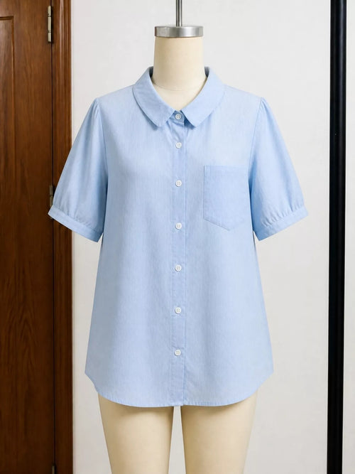 Plus size short sleeve button-up shirt from Trendsi, casual tops with a classic collar and relaxed fit.