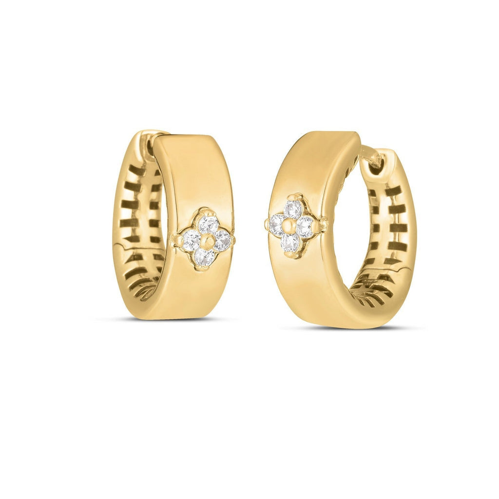 14k yellow gold trilogy diamond clover earrings with three sparkling diamond charms on each earring, elegant jewelry for special occasions