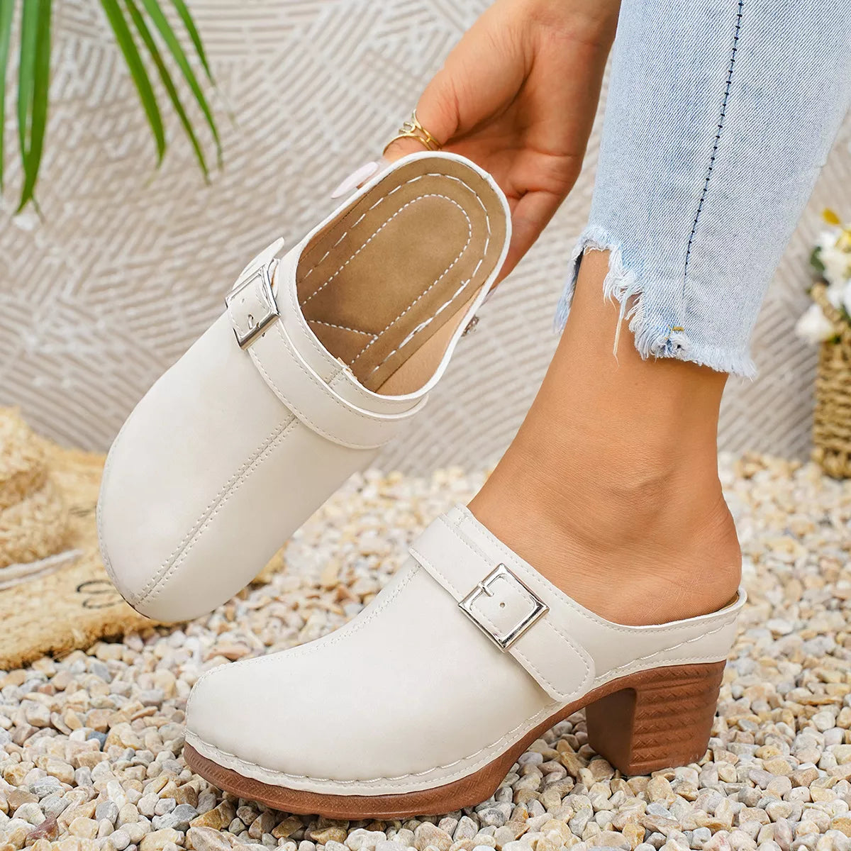 Plush Fashion Hub round toe block heel sandals with stylish heels and open-toe design, perfect for casual or dressy outfits.