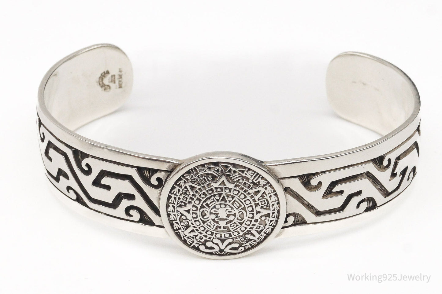 Vintage Escorcia Mexico Mayan Calendar Sterling Silver Cuff Bracelet Working 925 Jewelry