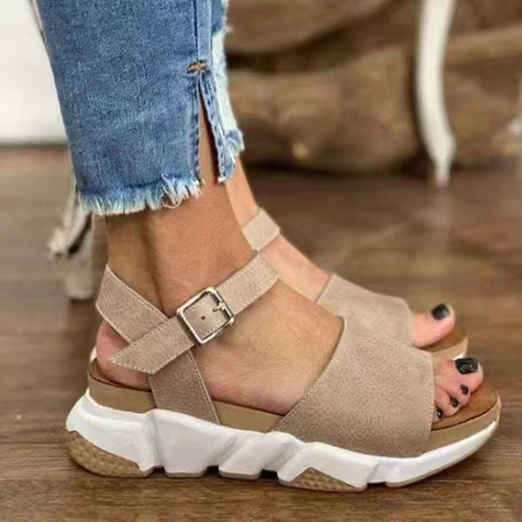 Leopard print platform Roman sandals by LadyShow.Store featuring casual fashion design with ankle straps and chunky heels.