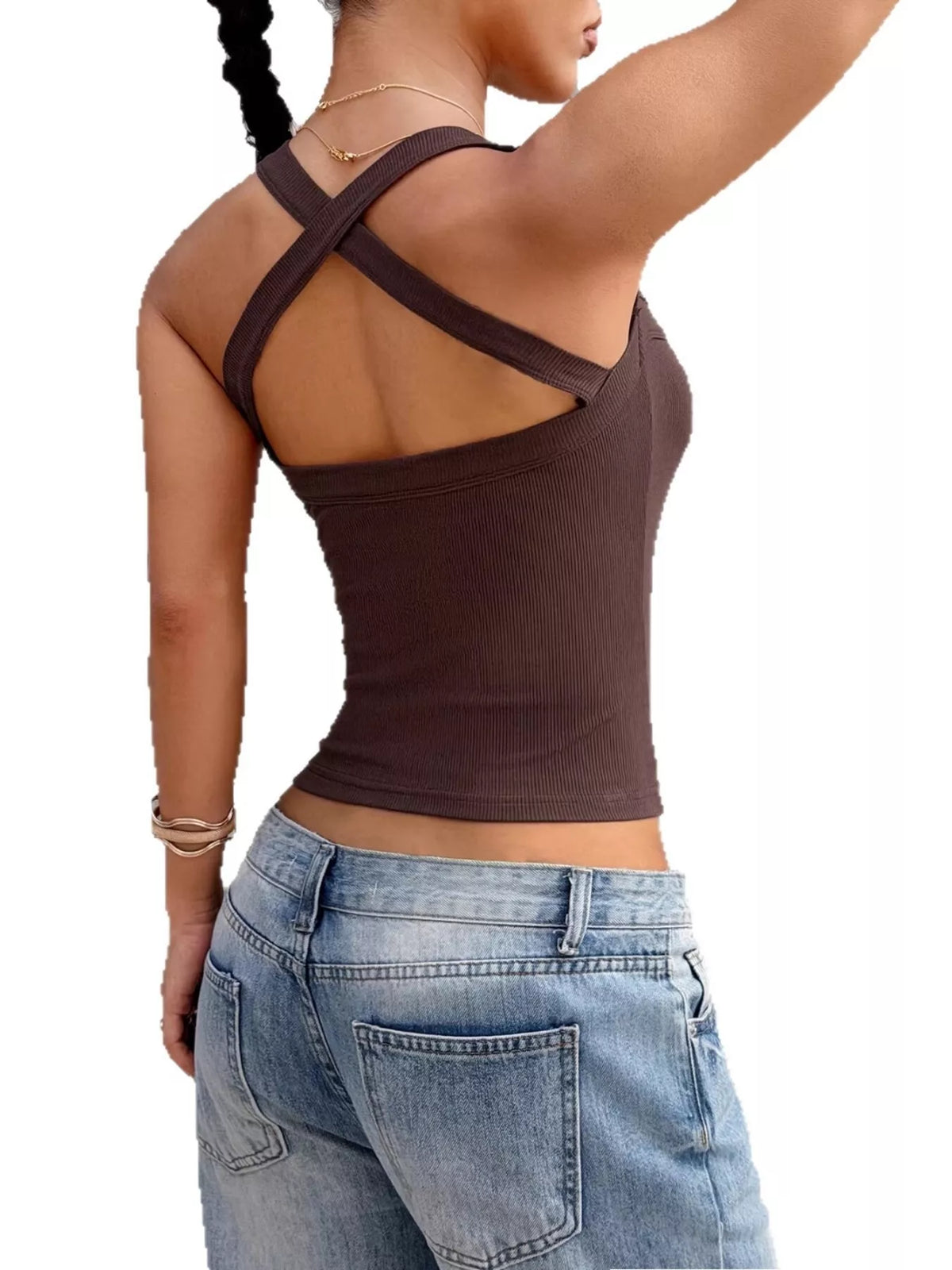 Plush Fashion Hub ribbed square neck camisole, lightweight camisole top with ribbed texture and square neckline, in neutral color.