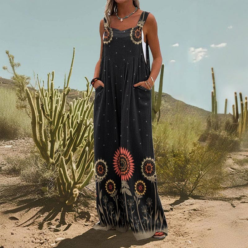 Women’s floral sleeveless jumpsuit with square neckline, casualwear by FitiqueFit, featuring a stylish, comfortable fit.