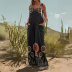 Women’s floral sleeveless jumpsuit with square neckline, casualwear by FitiqueFit, featuring a stylish, comfortable fit.