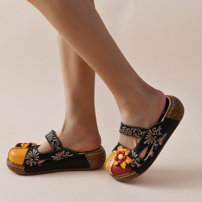 European And American Summer Thick Bottom Flat Bottom Color Matching Candy Color Ladies Toe Sandals LadyShow.Store