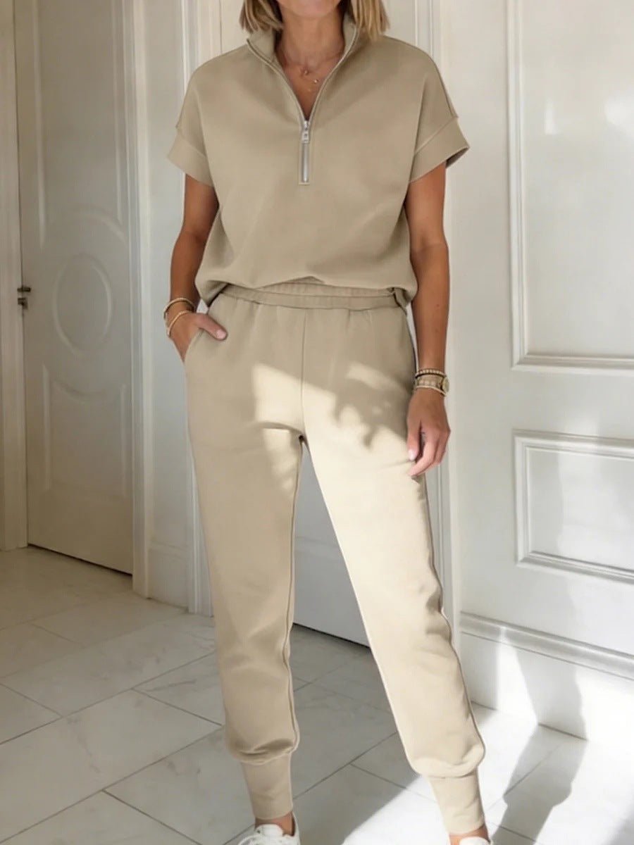 FitiqueFit athleisure knit 3/4 sleeve t-shirt and pants set in three colors, available in sizes S to 3XL, casualwear ensemble.