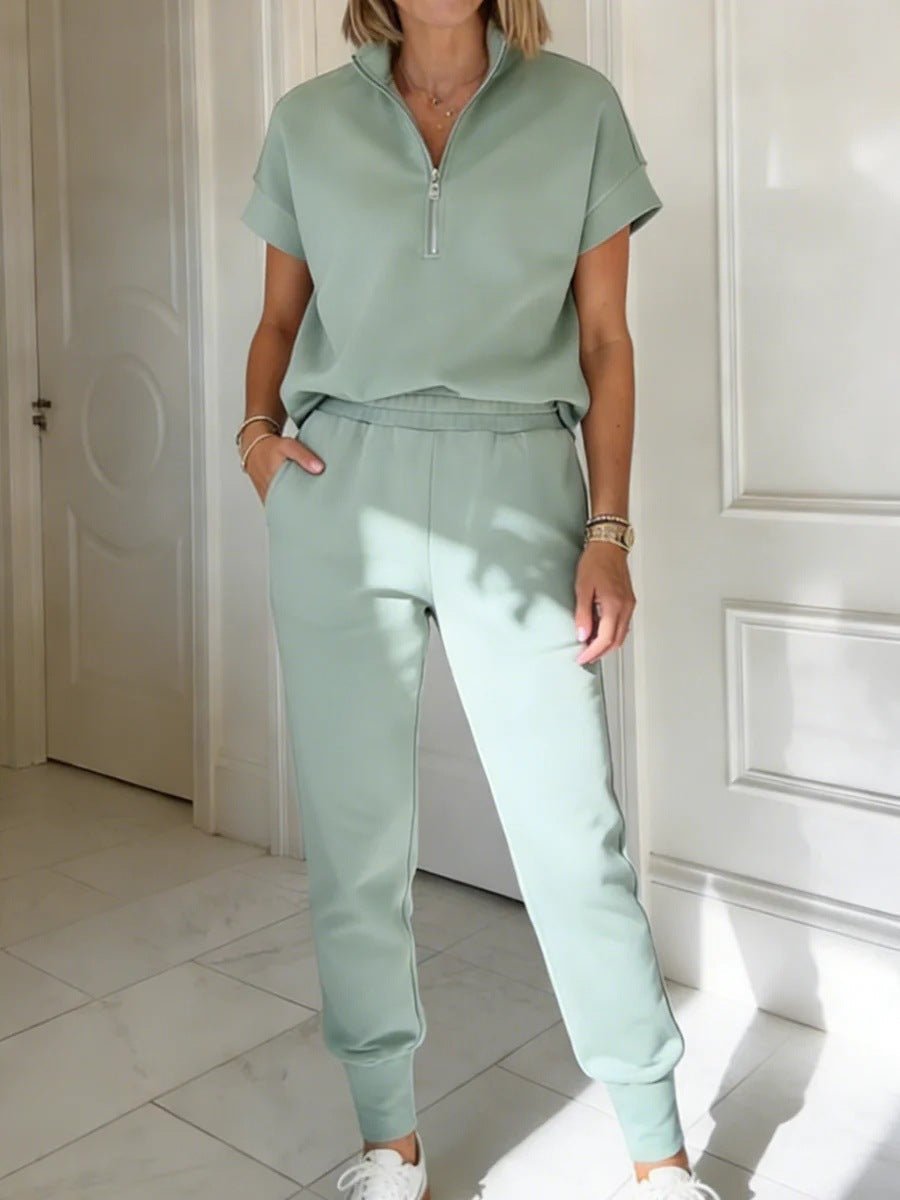 FitiqueFit athleisure knit 3/4 sleeve T-shirt and pants set in three colors, available in sizes S to 3XL, casualwear for active comfort.