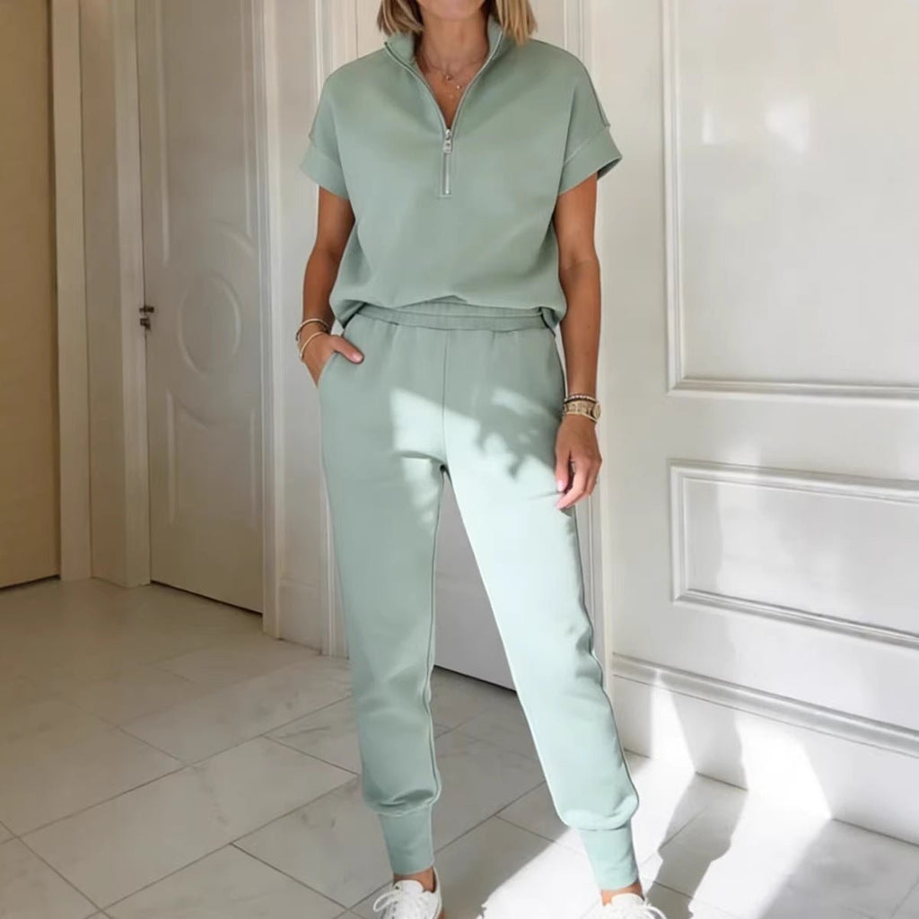 FitiqueFit athleisure knit 3/4 sleeve t-shirt and pants set in three colors, available in sizes S to 3XL, casualwear ensemble.