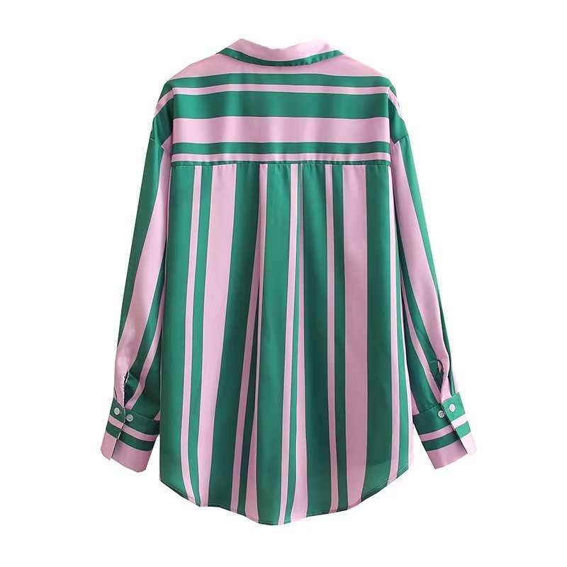 Autumn Elegant Collared Long Sleeve Striped Single Breasted Shirt for Women - Plush Fashion Hub