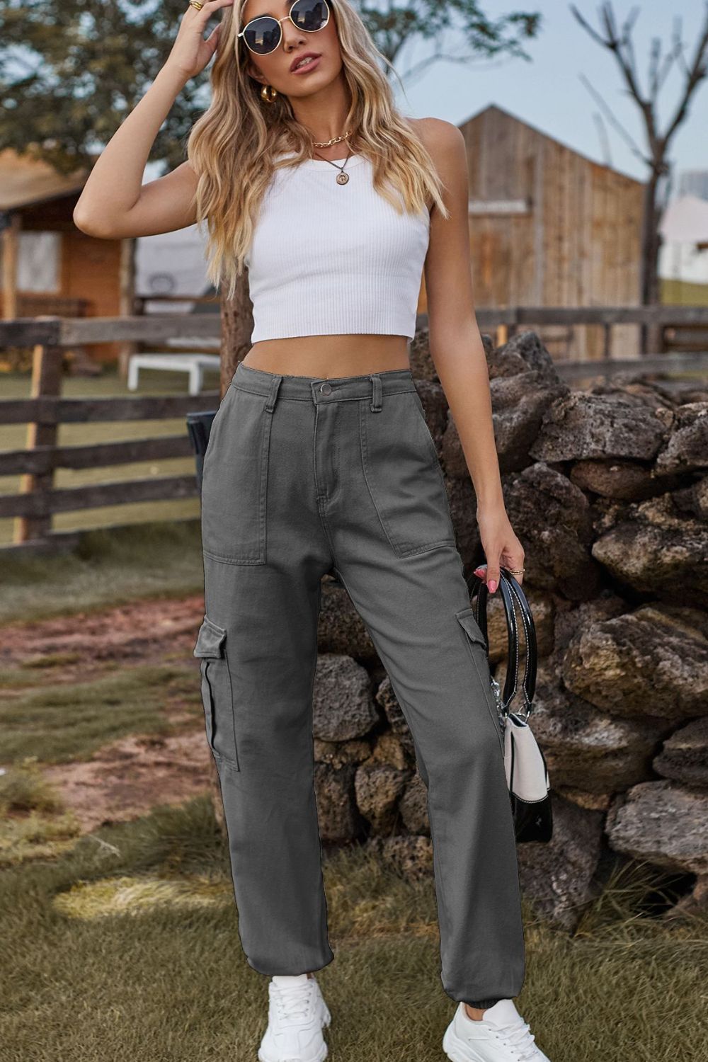 Long denim jeans from Plush Fashion Hub featuring a classic style with front and back pockets, made from durable blue denim fabric.